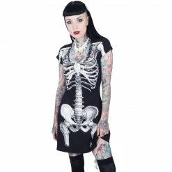 Kreepsville666 Women's Stuff Skeleton White Flare Dress