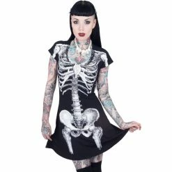 Kreepsville666 Women's Stuff Skeleton White Flare Dress