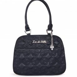 Lux De Ville Skull And Roses Tote Black Matte With Midnight Sparkle Bags & Backpacks