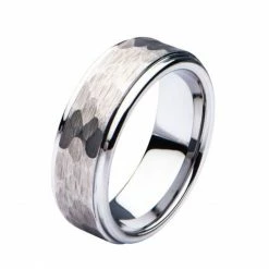 INOX Men's Stuff Steel Hammered Ring