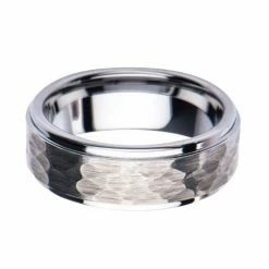 INOX Men's Stuff Steel Hammered Ring