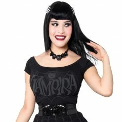 Kreepsville666 Women's Stuff Vampira Retro Bat Dark Shoulder Top