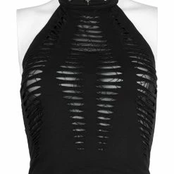 Punk Rave Women's Stuff Grunge Ripped Skull Halter Crop Top