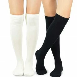 TeeHee Gift Ideas Women's Casual Cotton Knee High Solid Plain 2-Pack