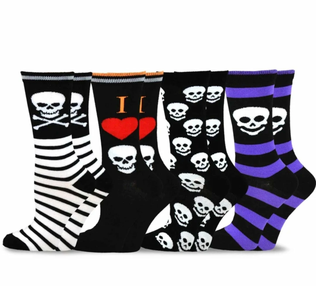 TeeHee Women's Halloween Polyester Crew Skulls 4-Pack Gift Ideas 3 TeeHee Women's Halloween Polyester Crew Skulls 4-Pack Gift Ideas