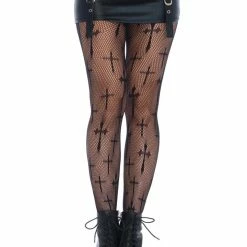 Leg Avenue Worship Me Cross Net Tights – Black