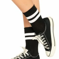 Leg Avenue Athletic Striped Anklet Socks – Black/White