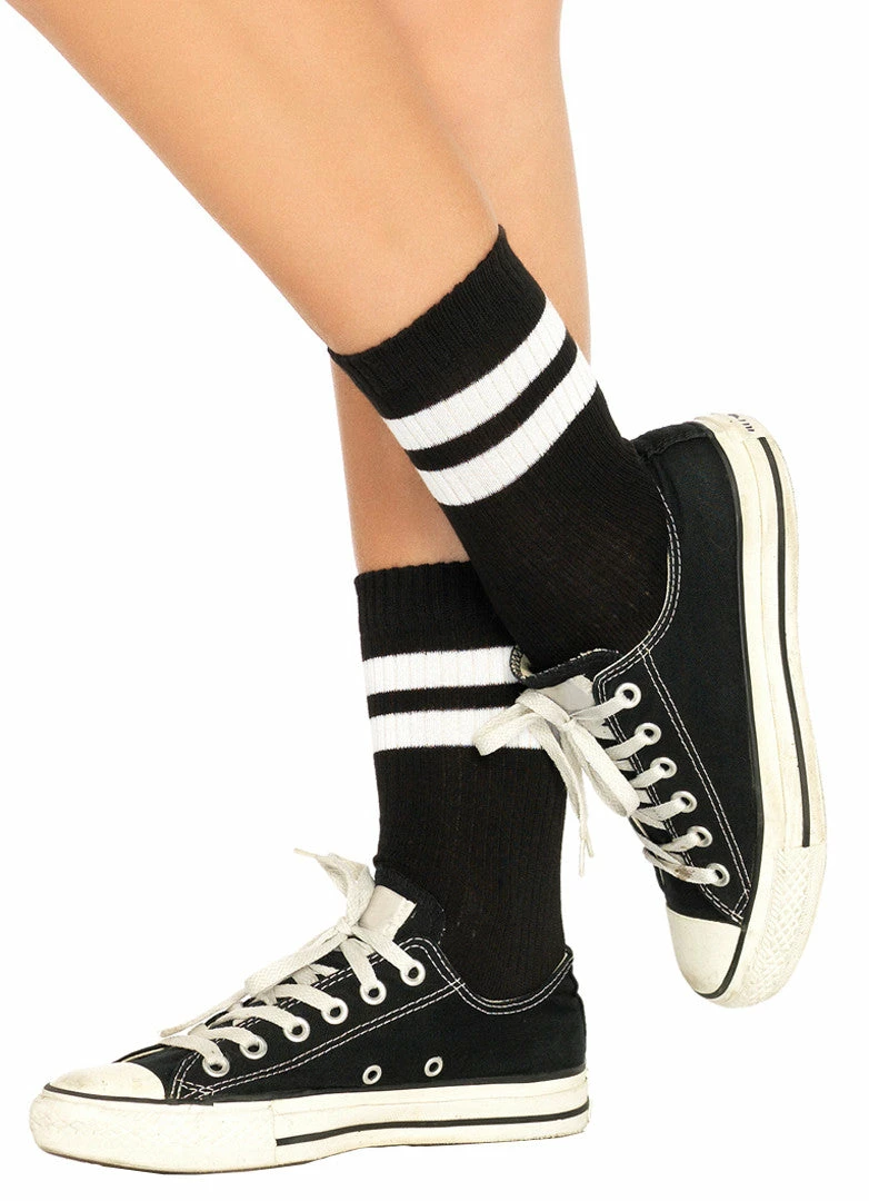 Leg Avenue Athletic Striped Anklet Socks – Black/White 3 Leg Avenue Athletic Striped Anklet Socks – Black/White