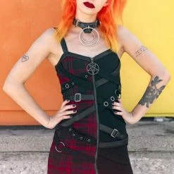 Killstar Women's Stuff Bury Me Bondage Dress [TARTAN]
