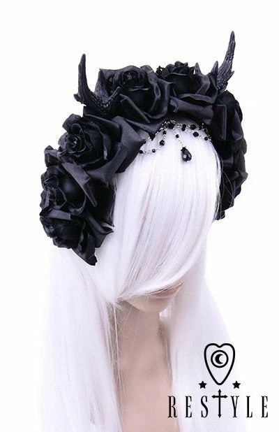 ReStyle Gothic Wreath With Antlers, Roses & Beads Headband Accessories 3 ReStyle Gothic Wreath With Antlers, Roses & Beads Headband Accessories