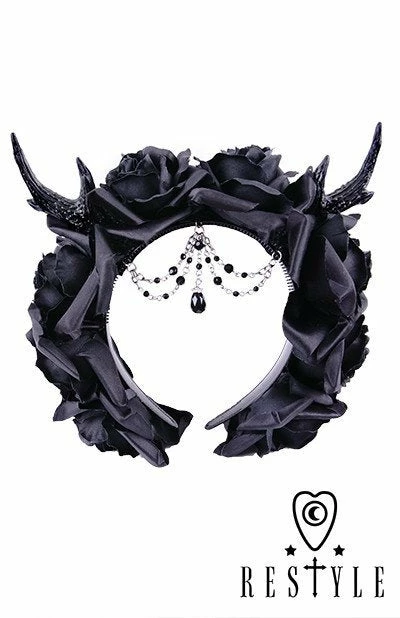 ReStyle Gothic Wreath With Antlers, Roses & Beads Headband Accessories 8 ReStyle Gothic Wreath With Antlers, Roses & Beads Headband Accessories
