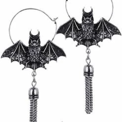 ReStyle Oriental Bat Silver Hoop Earrings, Occult Jewelry