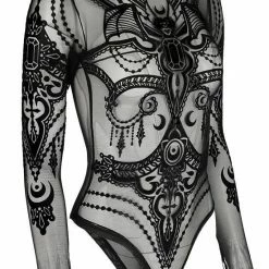 Restyle Black Gothic Jewel Bat Mesh Bodysuit