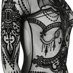 Restyle Black Gothic Jewel Bat Mesh Bodysuit