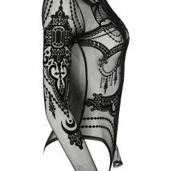 Restyle Black Gothic Jewel Bat Mesh Bodysuit