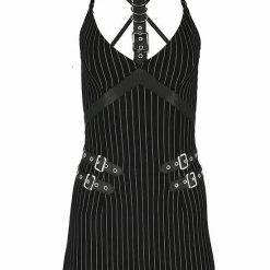 ReStyle Collared Pinstriped Mini Gothic Dress Women's Stuff