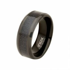 INOX Black IP Genuine Blue Sandstone Inlay Ring