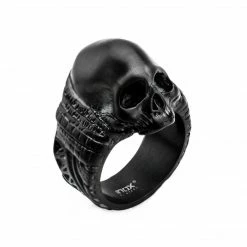 INOX Stainless Steel Black Plated Matte Finish Skull Ring