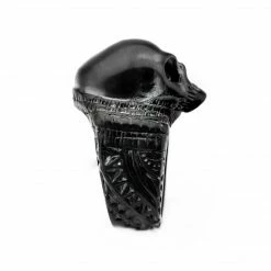INOX Stainless Steel Black Plated Matte Finish Skull Ring