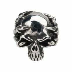 INOX Men's Stuff Black Oxidized Skull Ring With Claws