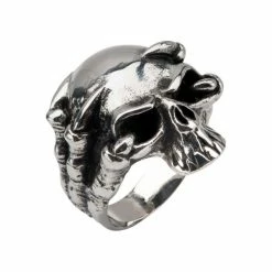 INOX Men's Stuff Black Oxidized Skull Ring With Claws