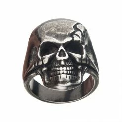 INOX Antiqued Stainless Steel Cracked Skull Ring Jewelry