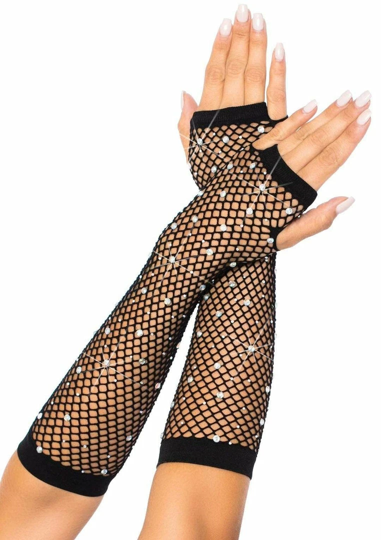 Leg Avenue Women's Stuff Rhinestone Fishnet Arm Warmers Gloves 3 Leg Avenue Women's Stuff Rhinestone Fishnet Arm Warmers Gloves