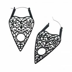BodyVibe Jewelry Black Silicone Coated Matte Finish Planchette Hoop Earrings
