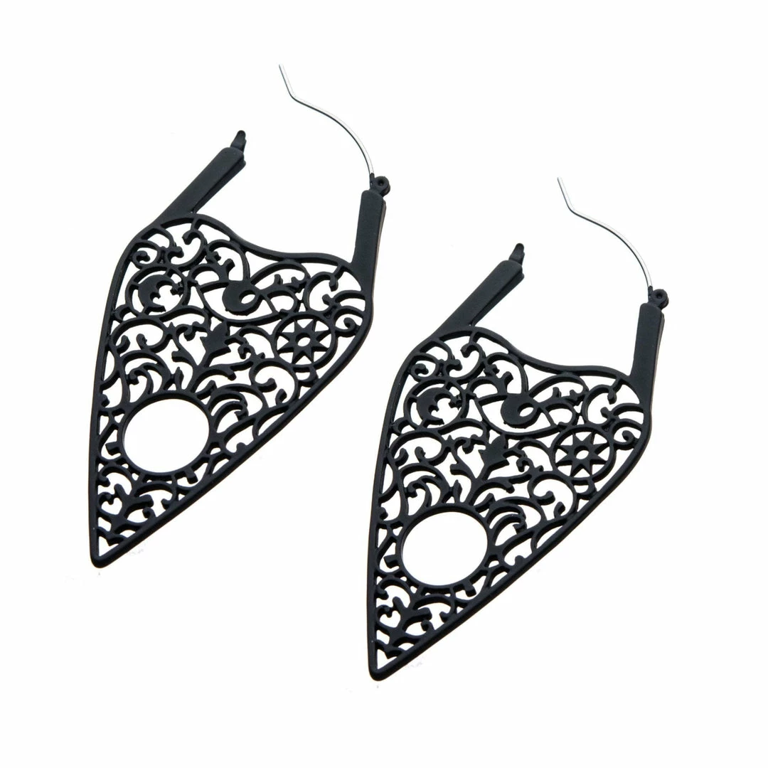 BodyVibe Jewelry Black Silicone Coated Matte Finish Planchette Hoop Earrings 3 BodyVibe Jewelry Black Silicone Coated Matte Finish Planchette Hoop Earrings