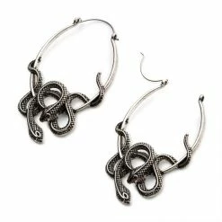 BodyVibe Antiqued Silver Plated Cut Out Snake Plug Hoops