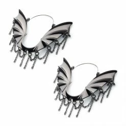 BodyVibe Black Plated Bat & Chains Plug Hoops