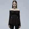 Punk Rave Gothic Toned Horn Sleeved Off Shoulder Shirt Women's Stuff