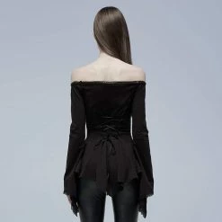 Punk Rave Gothic Toned Horn Sleeved Off Shoulder Shirt Women's Stuff