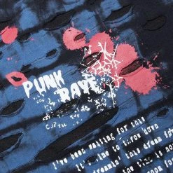 Punk Rave Men's Stuff Grunge Skull Printed Ripped Shirt With Detachable Hood - Blue