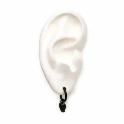 BodyVibe Jewelry Matte Black Plated Hoop With Skull Dangle Earrings
