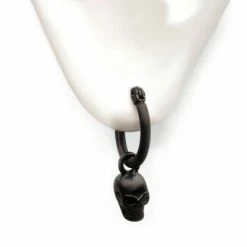 BodyVibe Jewelry Matte Black Plated Hoop With Skull Dangle Earrings